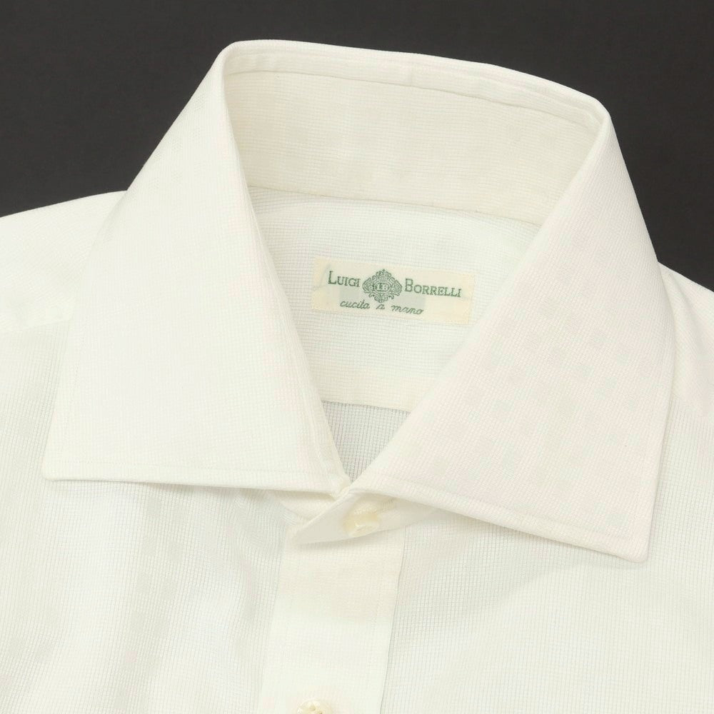 【中古】ルイジ ボレッリ Luigi Borrelli ジャカードコットン セミワイドカラー ドレスシャツ ホワイト【 42 】【 状態ランクA 】【 メンズ 】
