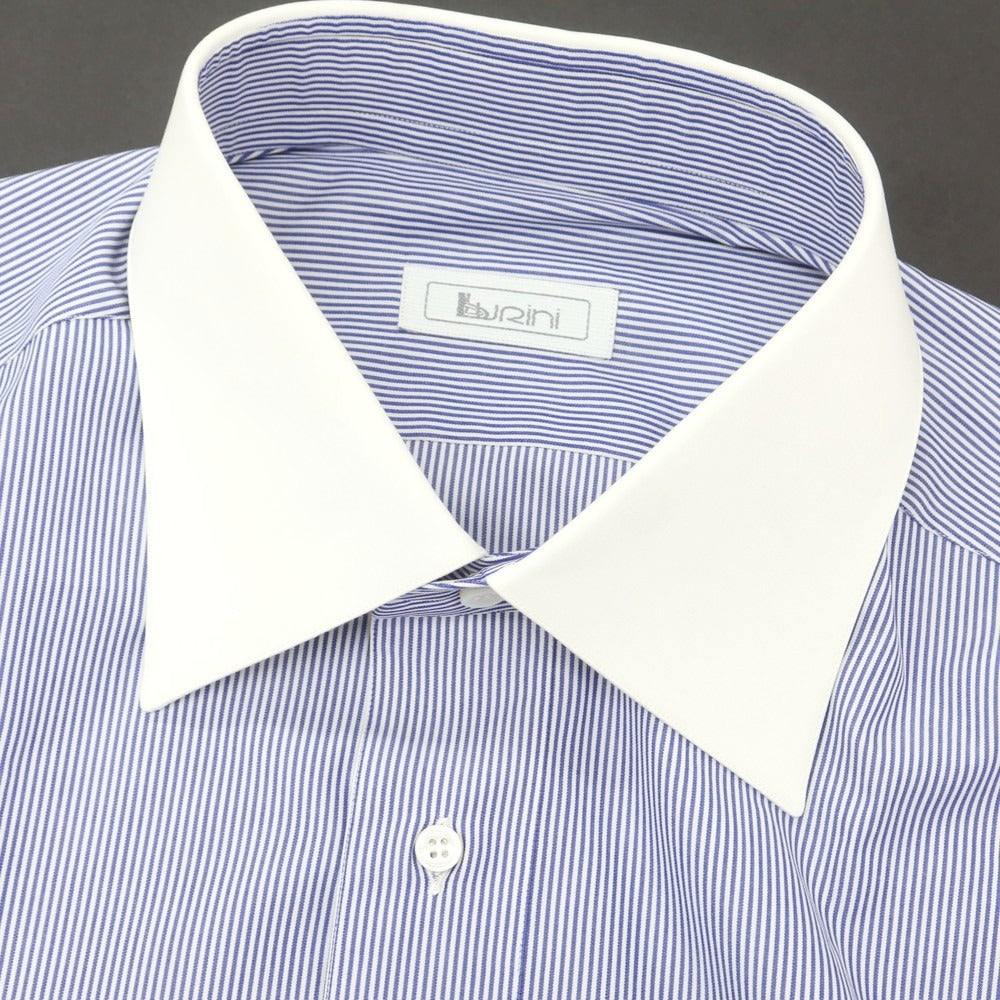 【中古】ブリーニ BURINI コットン ストライップ ダブルカフス クレリック ドレスシャツ ブルーxホワイト【 43 】【 状態ランクA 】【 メンズ 】