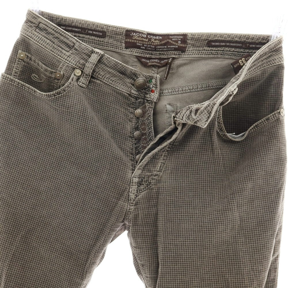 【中古】ヤコブコーエン JACOB COHEN J688 ストレッチ コットン ハウンドトゥース 5ポケットパンツ グレージュ系【 33 】【 状態ランクC 】【 メンズ 】