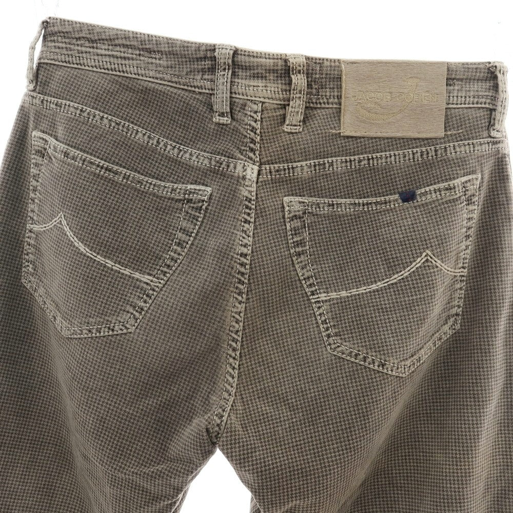【中古】ヤコブコーエン JACOB COHEN J688 ストレッチ コットン ハウンドトゥース 5ポケットパンツ グレージュ系【 33 】【 状態ランクC 】【 メンズ 】