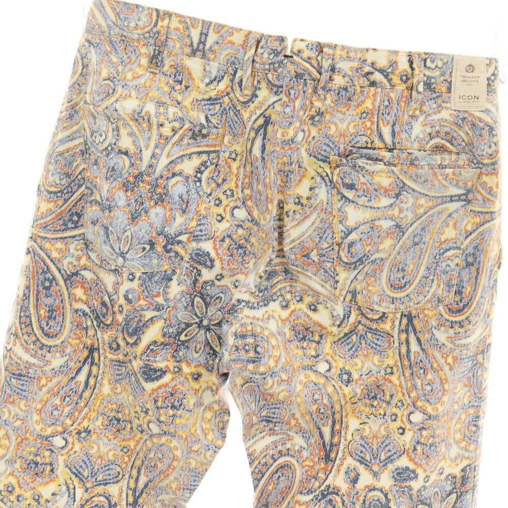 【中古】アイコン ICON GARAGE ストレッチ コットン ペイズリー プリント カジュアルスラックスパンツ マルチカラー【サイズ50】【 状態ランクC 】【 メンズ 】