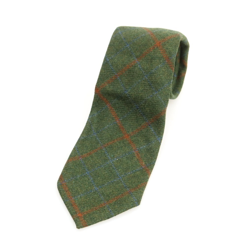 【中古】アルティジャナーレ Artigianale ウールカシミヤ チェック柄ネクタイ オリーブグリーンxオレンジブラウン【 状態ランクB 】【 メンズ 】