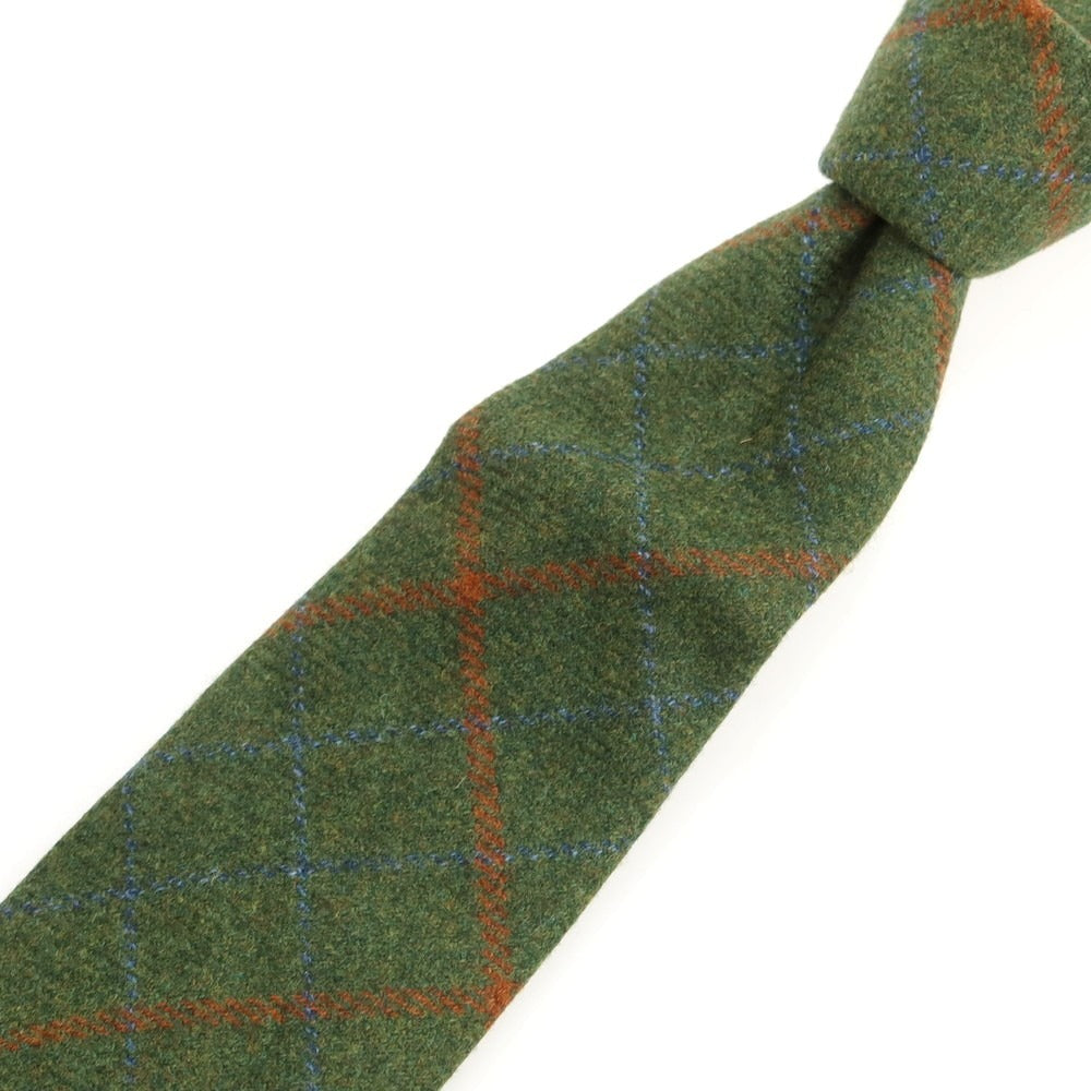 【中古】アルティジャナーレ Artigianale ウールカシミヤ チェック柄ネクタイ オリーブグリーンxオレンジブラウン【 状態ランクB 】【 メンズ 】