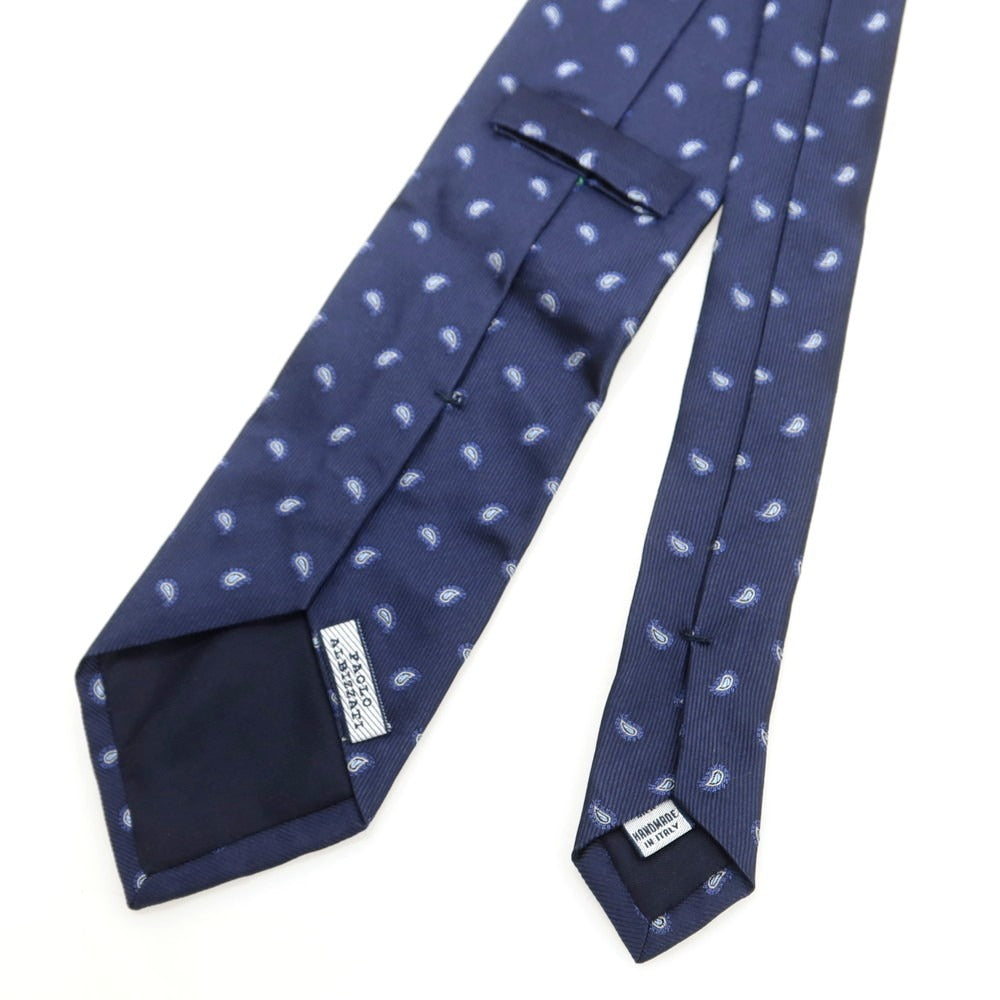 【中古】パオロ アルビザッティ PAOLO ALBIZZATI シルク ペイズリー 小紋柄ネクタイ ネイビー【 状態ランクC 】【 メンズ 】