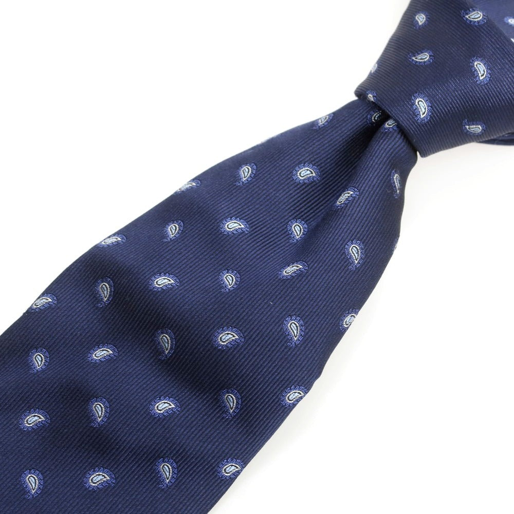 【中古】パオロ アルビザッティ PAOLO ALBIZZATI シルク ペイズリー 小紋柄ネクタイ ネイビー【 状態ランクC 】【 メンズ 】
