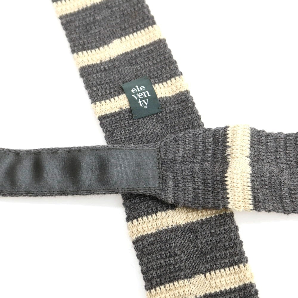 【中古】イレブンティ eleventy ウール ボーダー柄 ニットタイ ネクタイ グレーxアイボリー【 状態ランクB 】【 メンズ 】