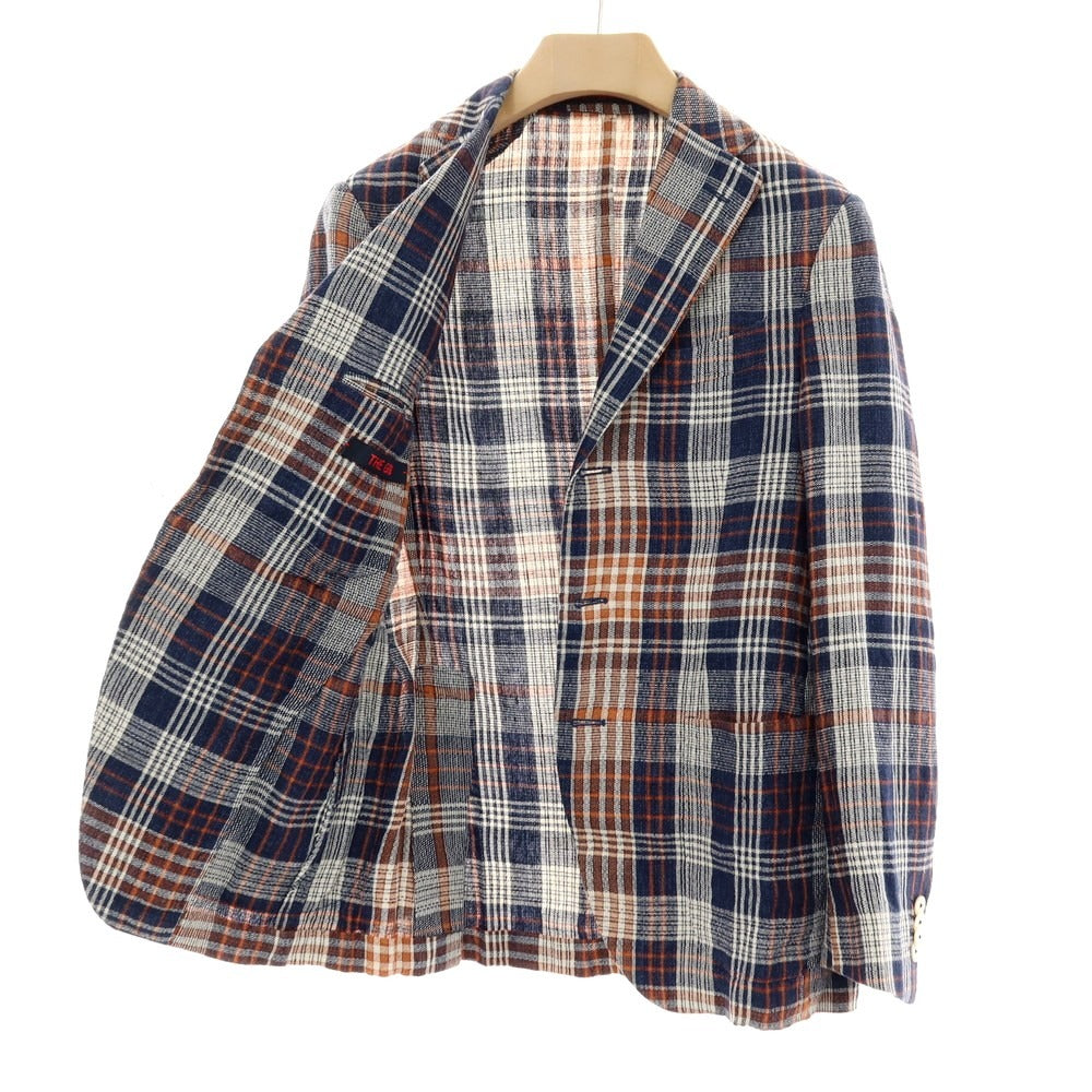 【中古】ザ ジジ THE GIGI リネンコットン チェック テーラードジャケット ネイビーxオレンジ【サイズ44】【 状態ランクB 】【 メンズ 】
