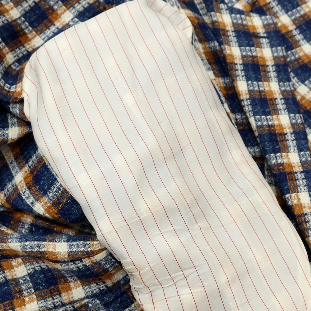 【中古】ザ ジジ THE GIGI リネンコットン チェック テーラードジャケット ネイビーxオレンジ系【サイズ46】【 状態ランクC 】【 メンズ 】