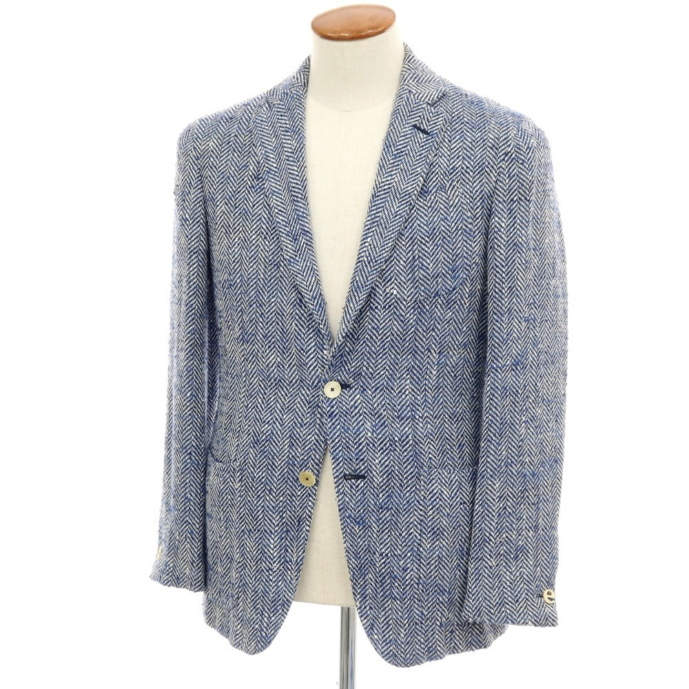 【中古】エルネスト ernesto GFB シルクコットン ヘリンボーン 2B カジュアルジャケット ネイビーxホワイト【サイズ48】【 状態ランクB 】【 メンズ 】