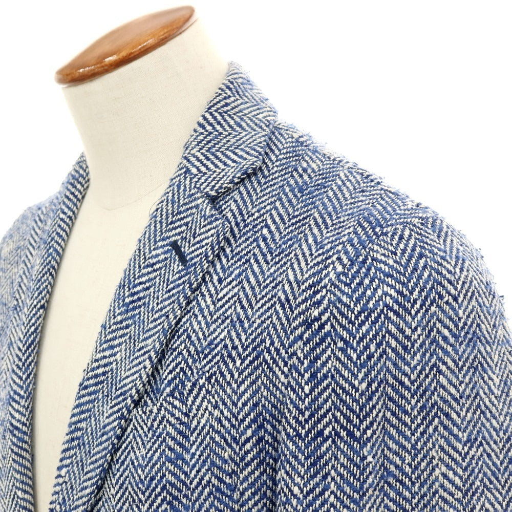 【中古】エルネスト ernesto GFB シルクコットン ヘリンボーン 2B カジュアルジャケット ネイビーxホワイト【サイズ48】【 状態ランクB 】【 メンズ 】