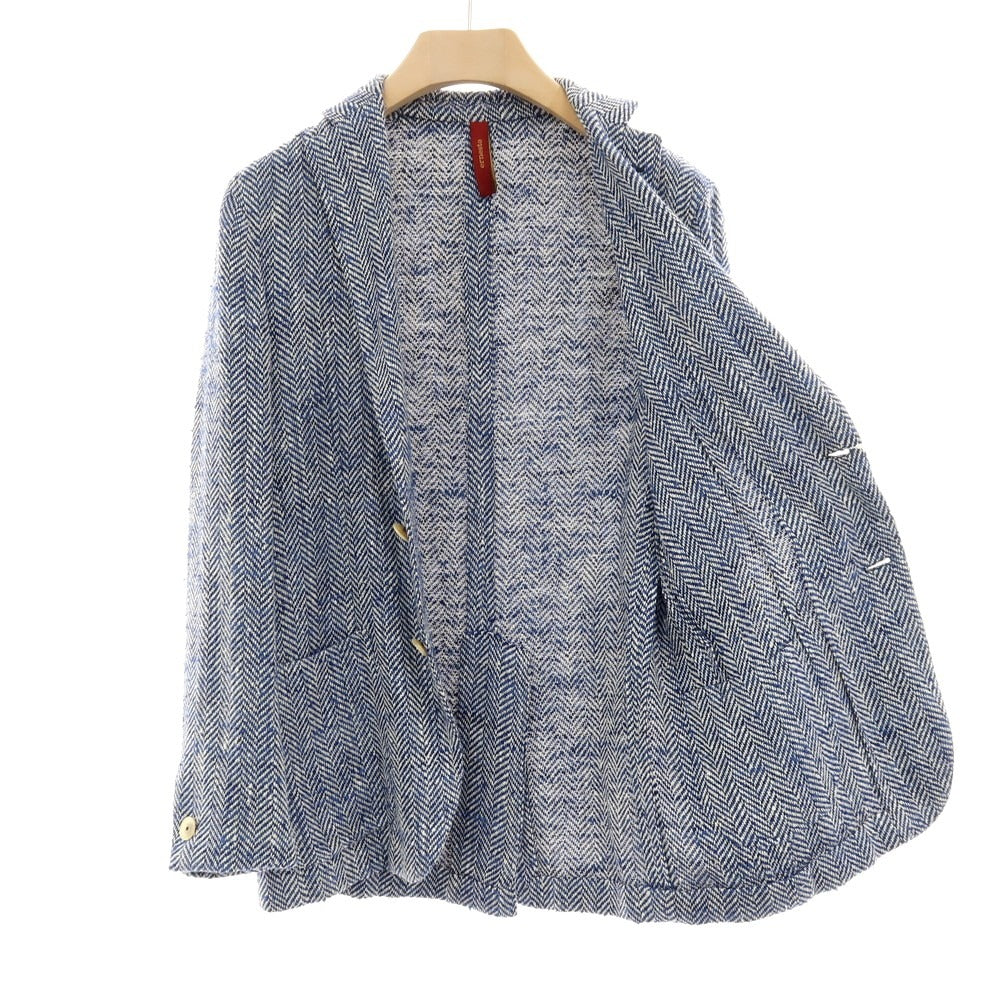 【中古】エルネスト ernesto GFB シルクコットン ヘリンボーン 2B カジュアルジャケット ネイビーxホワイト【サイズ48】【 状態ランクB 】【 メンズ 】