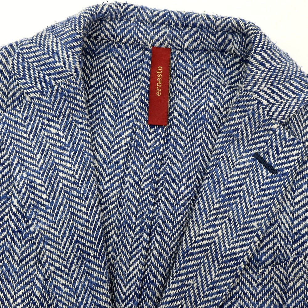【中古】エルネスト ernesto GFB シルクコットン ヘリンボーン 2B カジュアルジャケット ネイビーxホワイト【サイズ48】【 状態ランクB 】【 メンズ 】