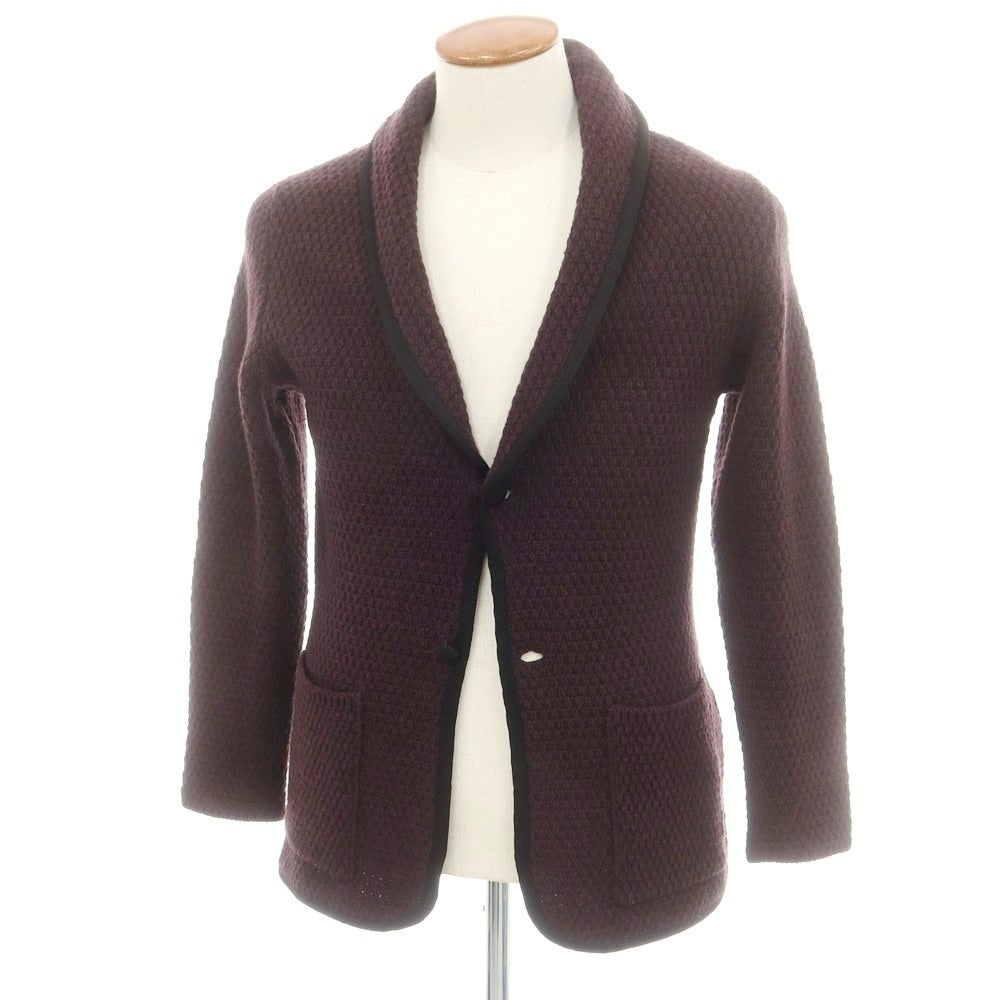 <美品>LARDINI ボルドー ウール ニット ジャケット サイズS相当 中古】ラルディーニ LARDINI ミドルゲージ ウール ショールカラー