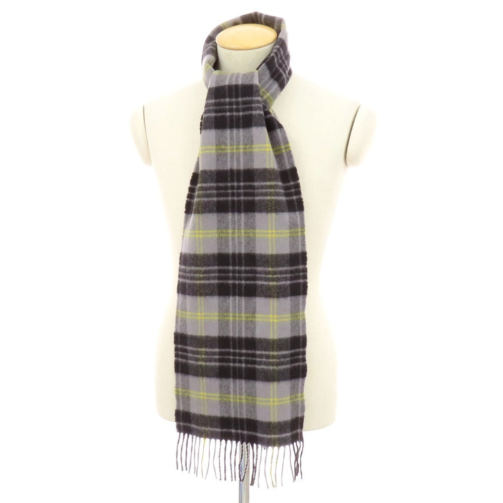 【中古】ジョンストンズ JOHNSTONS カシミヤ チェック マフラー グレーxブラック【 状態ランクB 】【 メンズ 】