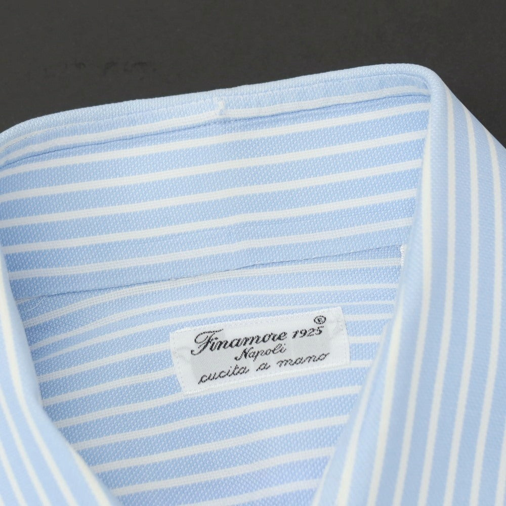 【中古】フィナモレ Finamore コットン ストライプ セミワイドカラー ドレスシャツ ブルーxホワイト【サイズ38】【 状態ランクC 】【 メンズ 】