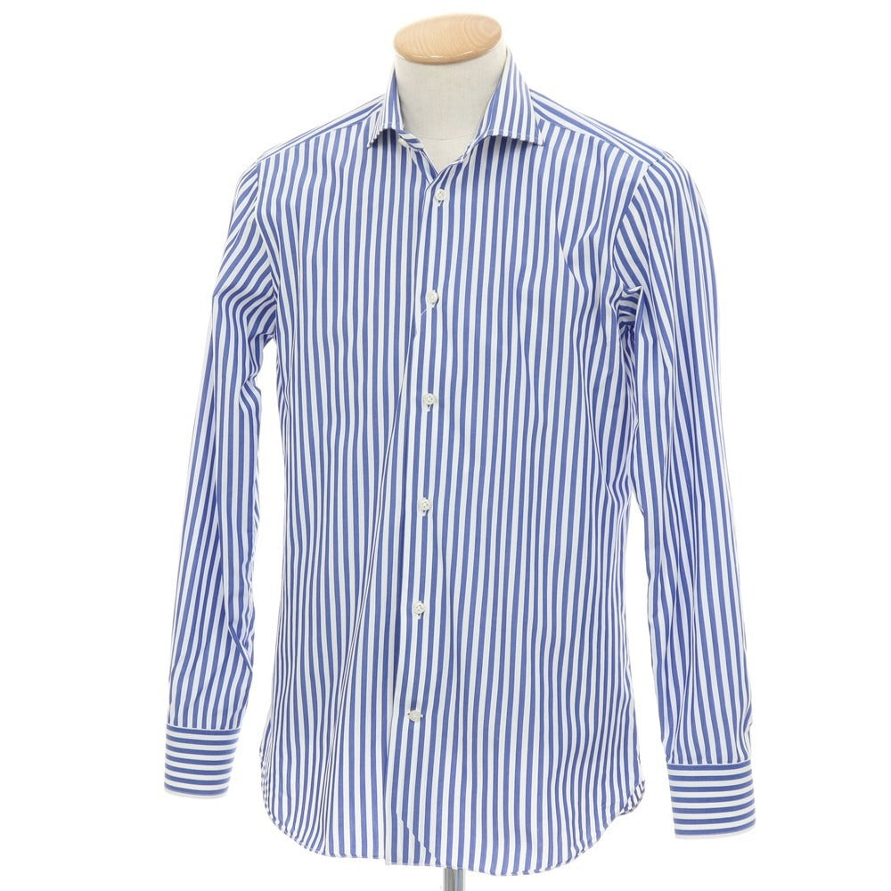 【中古】ボリエッロ BORRIELLO コットン ストライプ ワイドカラー ドレスシャツ ネイビーxホワイト【サイズ38】【 状態ランクC 】【 メンズ 】