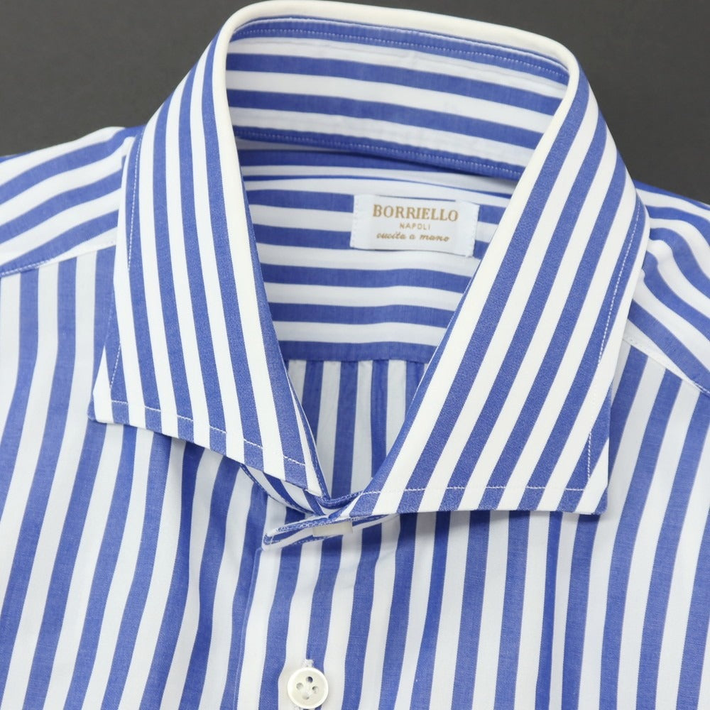 【中古】ボリエッロ BORRIELLO コットン ストライプ ワイドカラー ドレスシャツ ネイビーxホワイト【サイズ38】【 状態ランクC 】【 メンズ 】