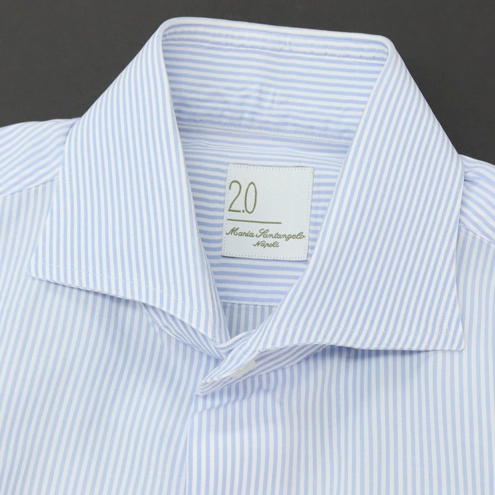 【中古】マリアサンタンジェロ Maria Santangelo コットン ストライプ ワイドカラー ドレスシャツ ブルーxホワイト【サイズ38】【 状態ランクC 】【 メンズ 】