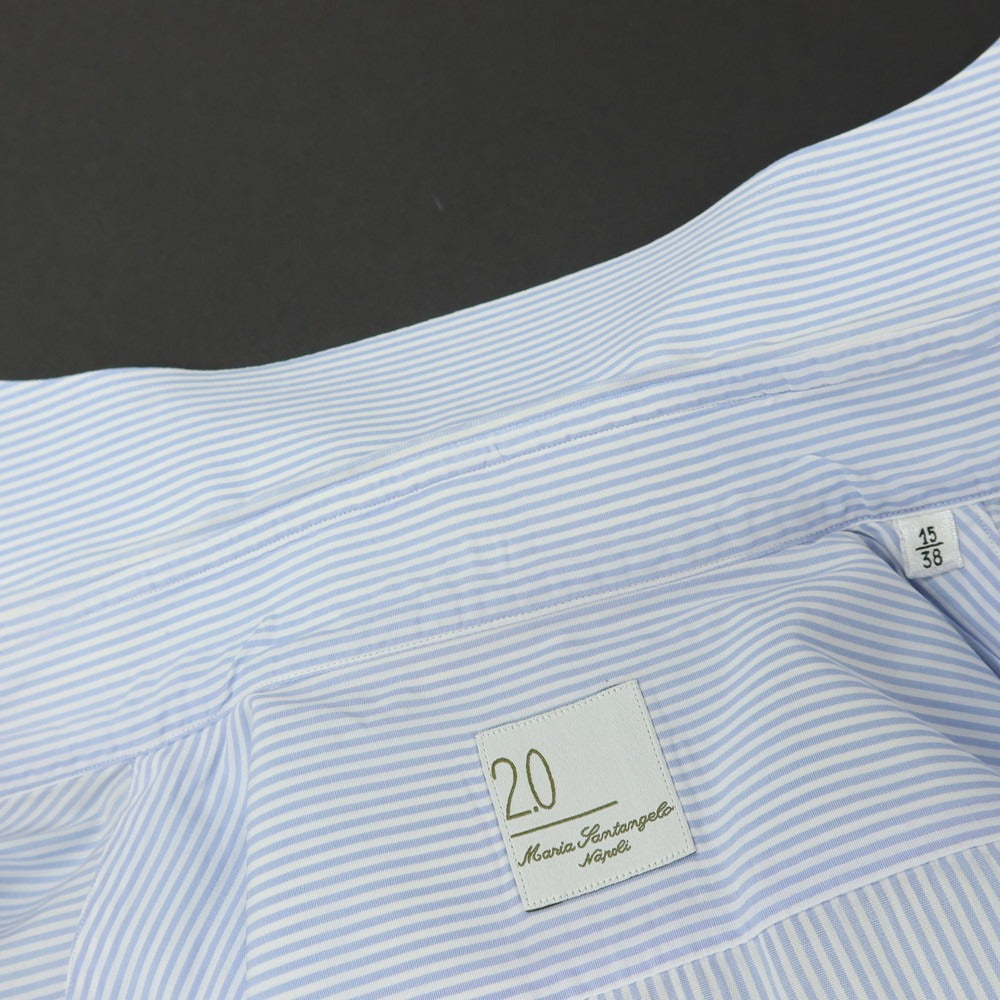 【中古】マリアサンタンジェロ Maria Santangelo コットン ストライプ ワイドカラー ドレスシャツ ブルーxホワイト【サイズ38】【 状態ランクC 】【 メンズ 】