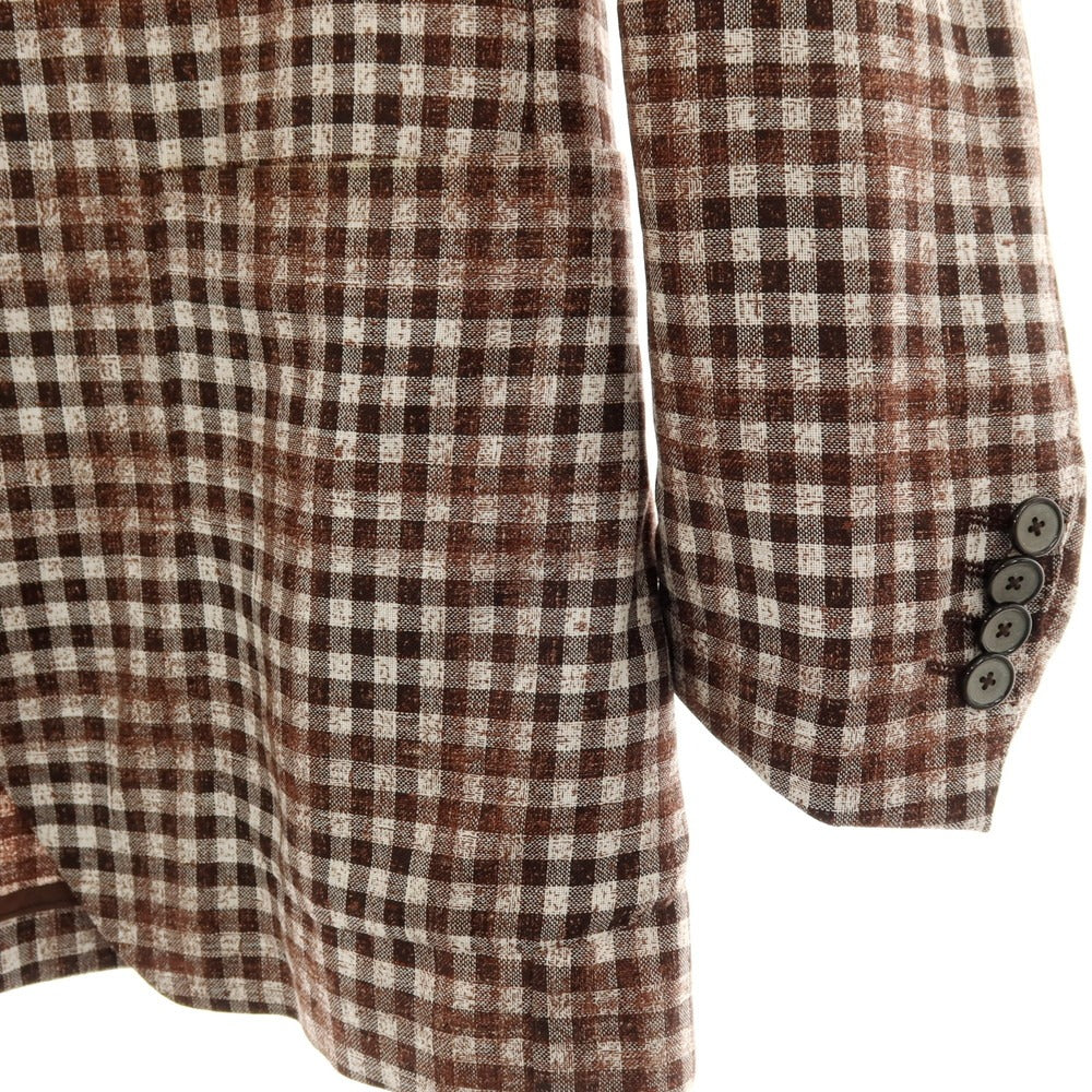 【中古】タリアトーレ TAGLIATORE ウールシルクリネン チェック カジュアルジャケット ブラウン【サイズ44】【 状態ランクC 】【 メンズ 】