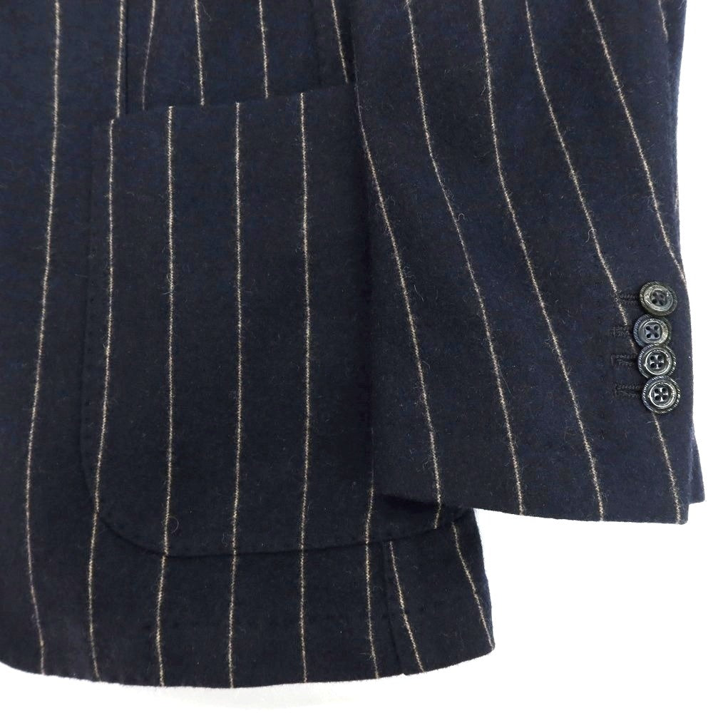 【中古】マニュエル リッツ MANUEL RITZ ウールナイロン ストライプ 3B テーラードジャケット ダークネイビーxベージュ【 56 】【 状態ランクB 】【 メンズ 】