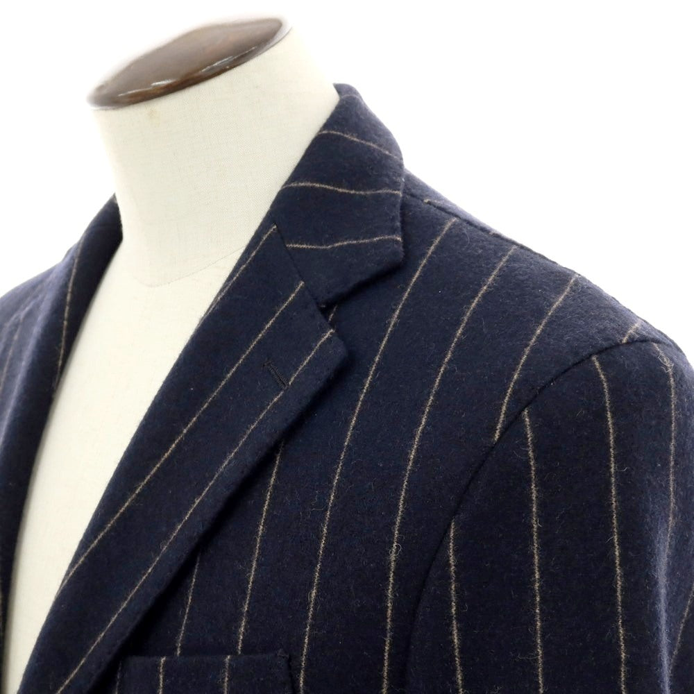 【中古】マニュエル リッツ MANUEL RITZ ウールナイロン ストライプ 3B テーラードジャケット ダークネイビーxベージュ【 56 】【 状態ランクB 】【 メンズ 】