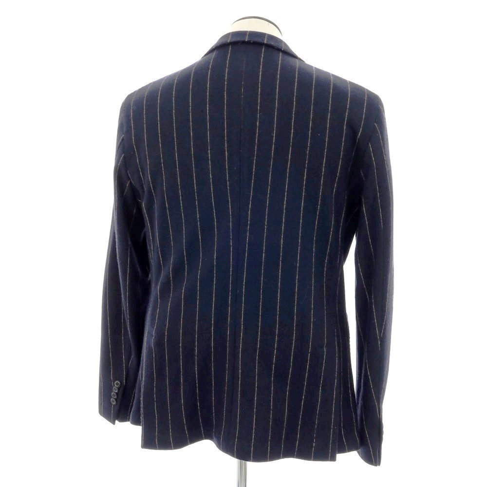 【中古】マニュエル リッツ MANUEL RITZ ウールナイロン ストライプ 3B テーラードジャケット ダークネイビーxベージュ【 56 】【 状態ランクB 】【 メンズ 】
