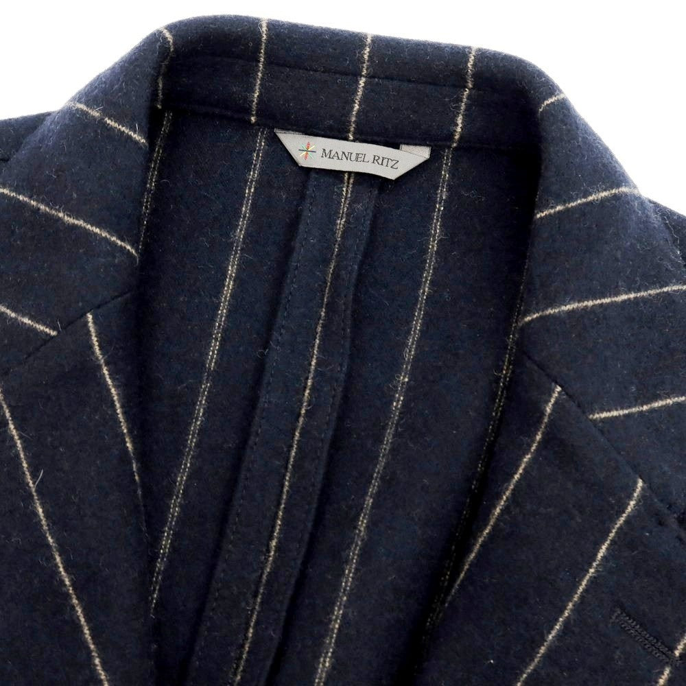 【中古】マニュエル リッツ MANUEL RITZ ウールナイロン ストライプ 3B テーラードジャケット ダークネイビーxベージュ【 56 】【 状態ランクB 】【 メンズ 】