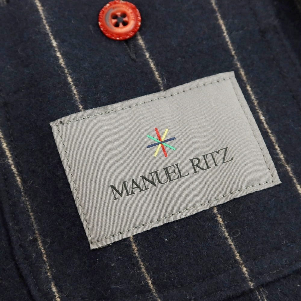 【中古】マニュエル リッツ MANUEL RITZ ウールナイロン ストライプ 3B テーラードジャケット ダークネイビーxベージュ【 56 】【 状態ランクB 】【 メンズ 】