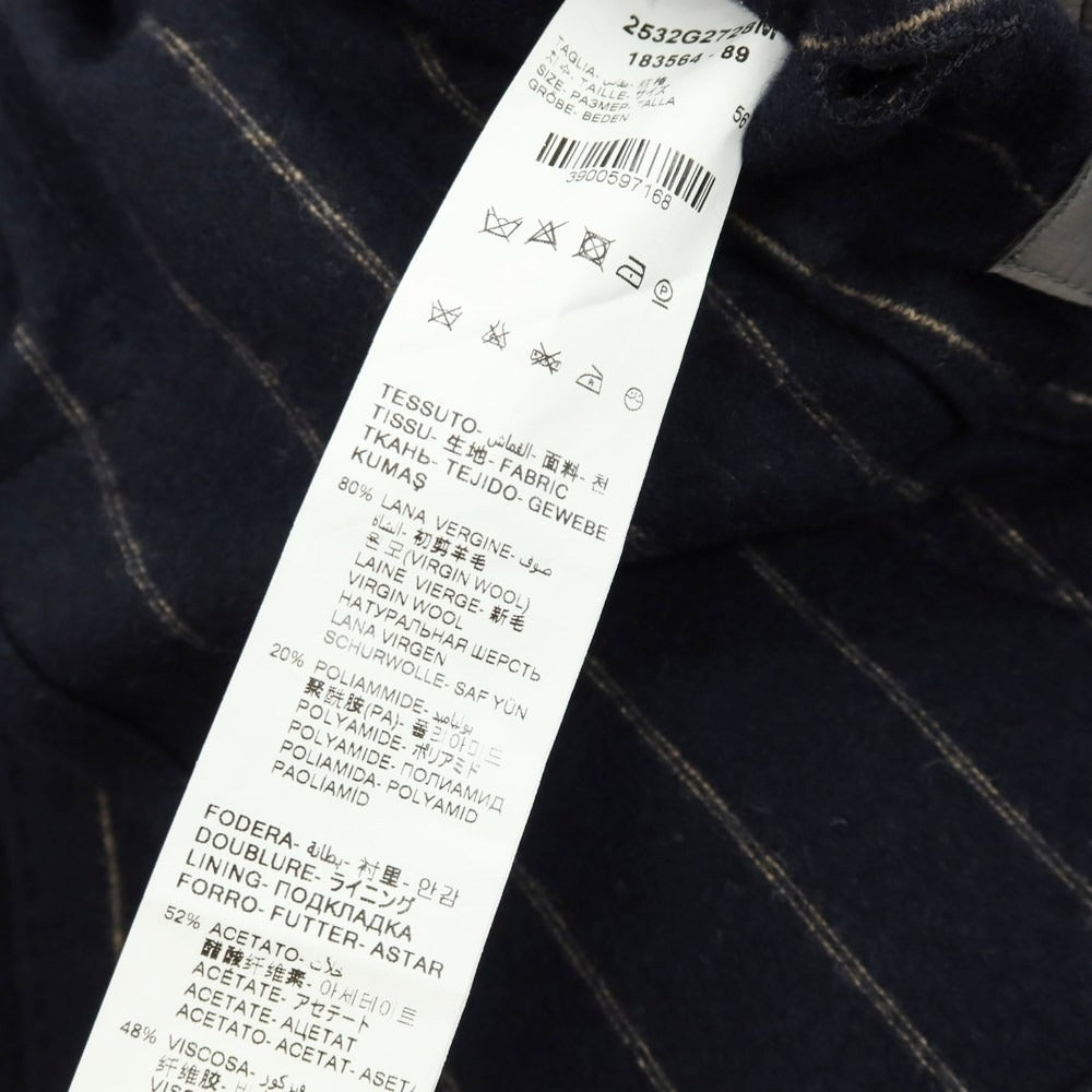 【中古】マニュエル リッツ MANUEL RITZ ウールナイロン ストライプ 3B テーラードジャケット ダークネイビーxベージュ【 56 】【 状態ランクB 】【 メンズ 】