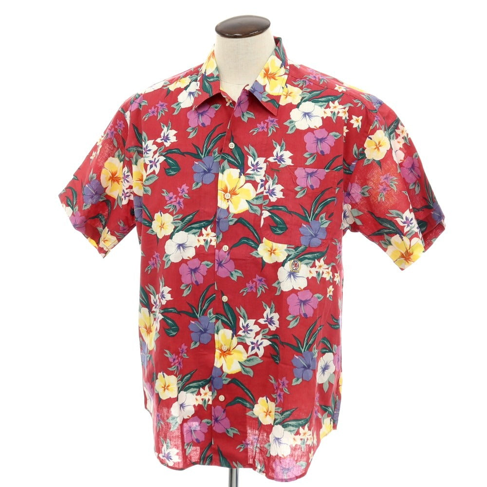 【中古】トミーヒルフィガー TOMMY HILFIGER リネンコットン ボタニカル柄 プリント オープンカラー 半袖シャツ レッド【サイズXL】【 状態ランクB 】【 メンズ 】