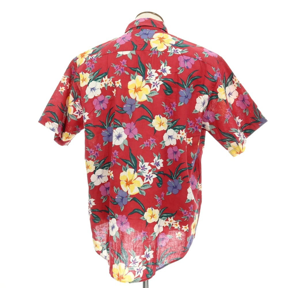 【中古】トミーヒルフィガー TOMMY HILFIGER リネンコットン ボタニカル柄 プリント オープンカラー 半袖シャツ レッド【サイズXL】【 状態ランクB 】【 メンズ 】