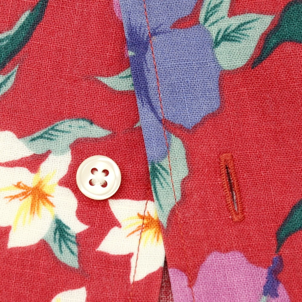 【中古】トミーヒルフィガー TOMMY HILFIGER リネンコットン ボタニカル柄 プリント オープンカラー 半袖シャツ レッド【サイズXL】【 状態ランクB 】【 メンズ 】