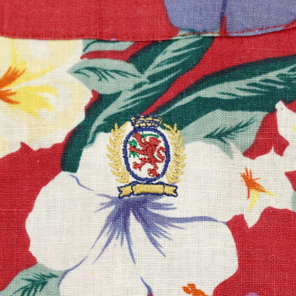 【中古】トミーヒルフィガー TOMMY HILFIGER リネンコットン ボタニカル柄 プリント オープンカラー 半袖シャツ レッド【サイズXL】【 状態ランクB 】【 メンズ 】