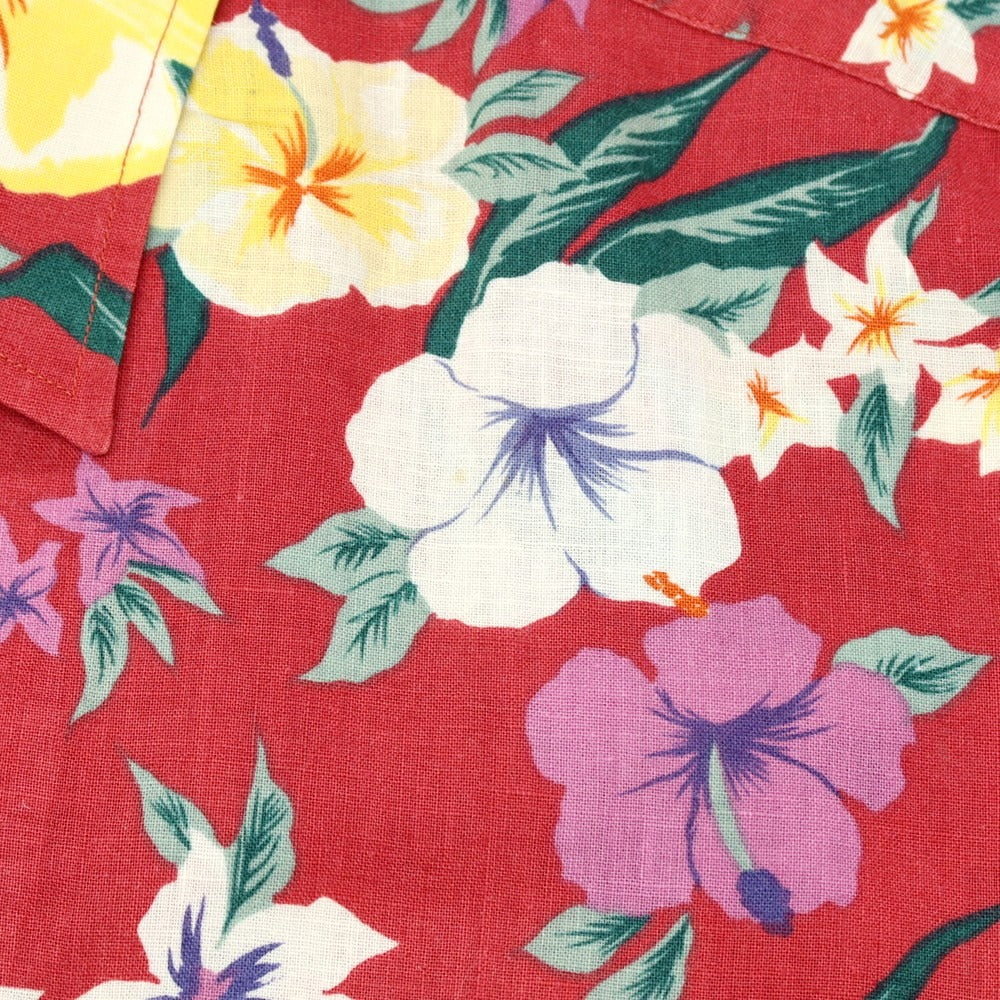 【中古】トミーヒルフィガー TOMMY HILFIGER リネンコットン ボタニカル柄 プリント オープンカラー 半袖シャツ レッド【サイズXL】【 状態ランクB 】【 メンズ 】