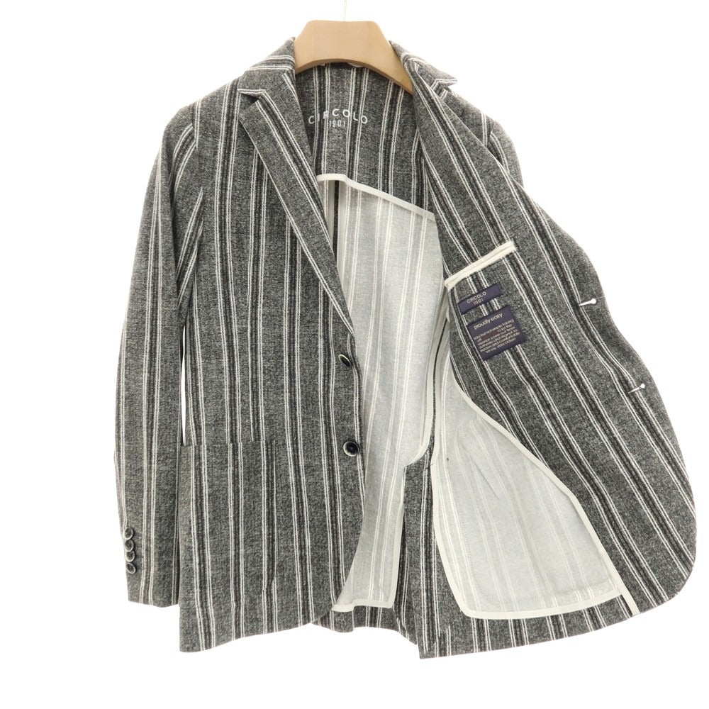 【中古】チルコロ1901 CIRCOLO 1901 コットン ジャージー ストライプ プリント 2B カジュアルジャケット グレーxホワイト【サイズ42】【 状態ランクB 】【 メンズ 】