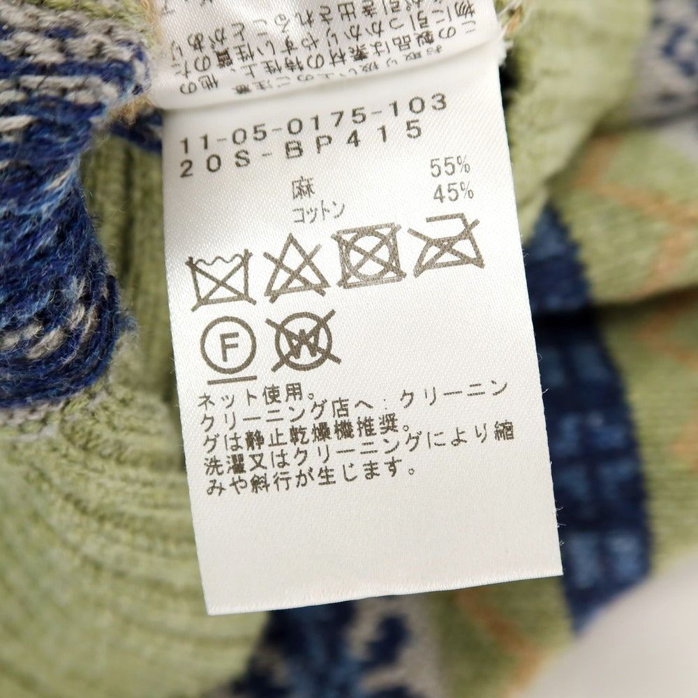 【中古】ビームスプラス BEAMS PLUS リネンコットン フェアアイル Vネック ニットベスト ライトグリーンxネイビー【サイズS】【 状態ランクB 】【 メンズ 】