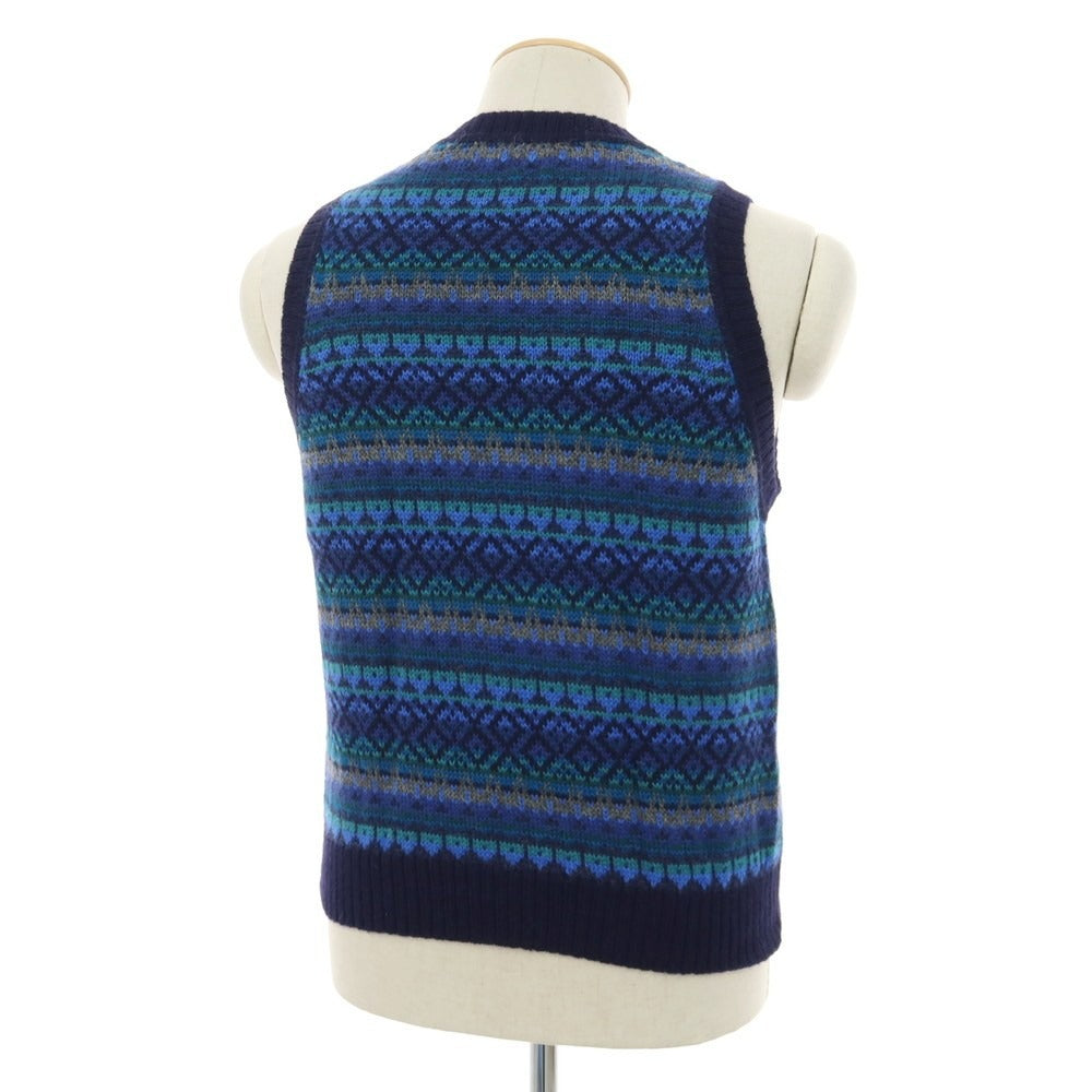 【中古】ラファモリーナ RAffa MOLINA アルパカ フェアアイル柄 ニットベスト ネイビー系【 S 】【 状態ランクB 】【 メンズ 】