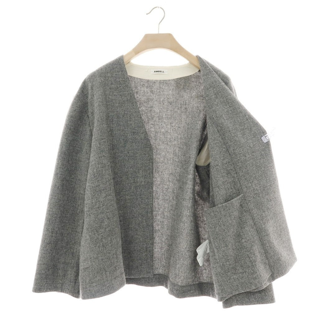 【中古】アンベル AMBELL ウール ツイード ボタンレス ノーカラージャケット グレー【 48 】【 状態ランクA 】【 メンズ 】