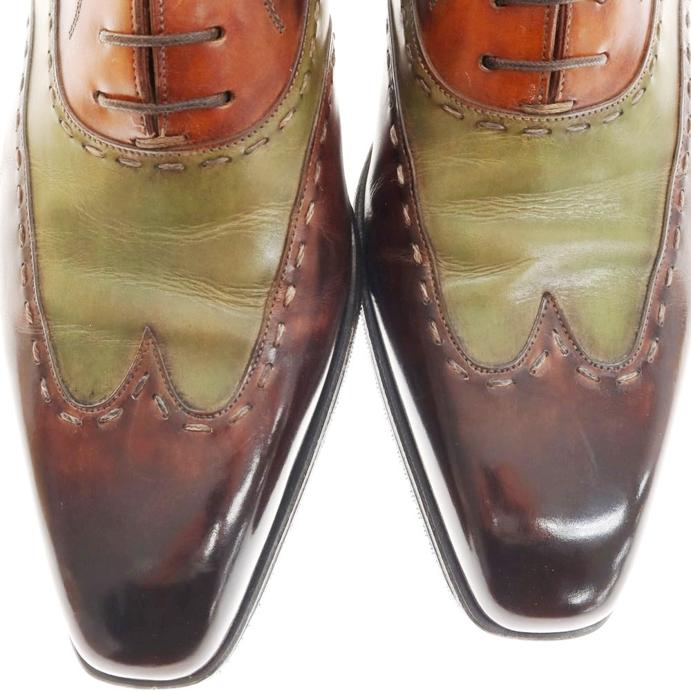【中古】サントーニ Santoni ブラインドブローグ ドレスシューズ ブラウンxライトグリーン系【 8 】【 状態ランクB 】【 メンズ 】