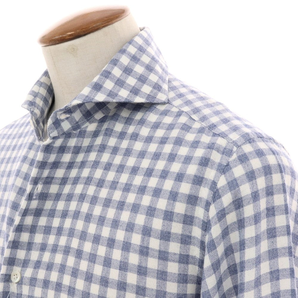 【中古】ジャンネット giannetto レーヨンウール ギンガムチェック ホリゾンタルカラー カジュアルシャツ グレイッシュネイビーxホワイト【 40 】【 状態ランクB 】【 メンズ 】