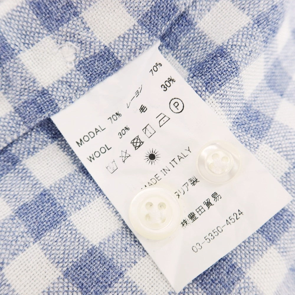 【中古】ジャンネット giannetto レーヨンウール ギンガムチェック ホリゾンタルカラー カジュアルシャツ グレイッシュネイビーxホワイト【 40 】【 状態ランクB 】【 メンズ 】