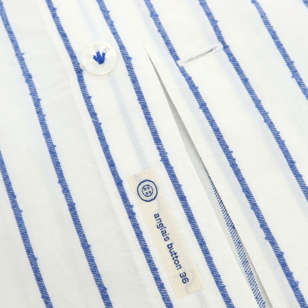 【中古】アングレー ANGLAIS コットンアクリルナイロン ストライプ カッタウェイ カジュアルシャツ ホワイトxネイビー【 M 】【 状態ランクB 】【 メンズ 】