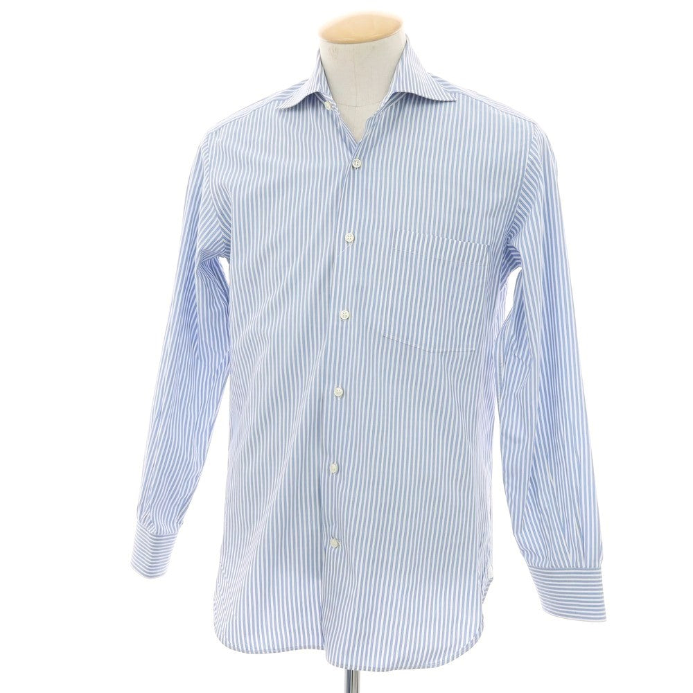 【中古】オリアン ORIAN コットン ストライプ ワイドカラー ドレスシャツ ライトブルーxホワイト【 38 】【 状態ランクC 】【 メンズ 】