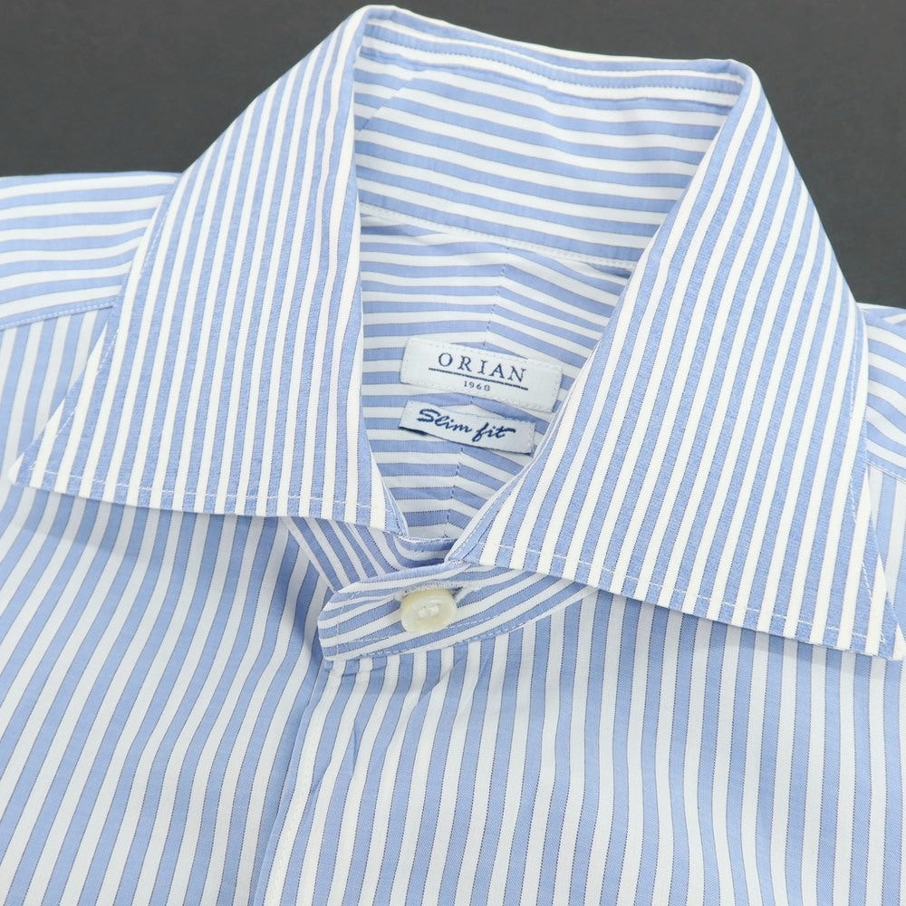【中古】オリアン ORIAN コットン ストライプ ワイドカラー ドレスシャツ ライトブルーxホワイト【 38 】【 状態ランクC 】【 メンズ 】