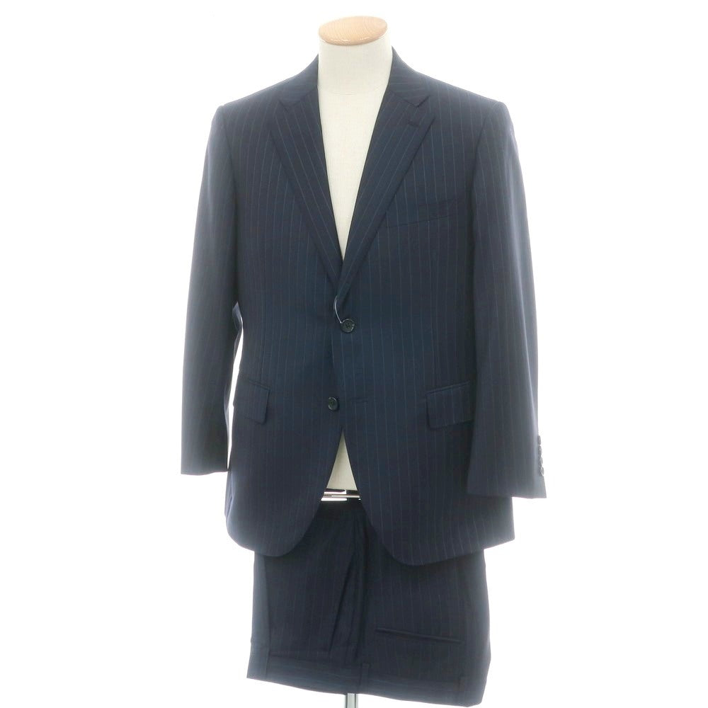 【中古】ダーバン D’URBAN ウール ストライプ 2つボタンスーツ ネイビーxブルー【 AB4 】【 状態ランクB 】【 メンズ 】
