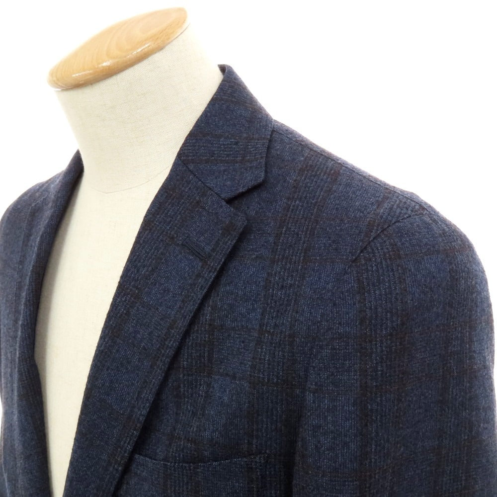 【中古】グリーンレーベルリラクシング green label relaxing ウール チェック 2B テーラードジャケット ネイビーxブラック【 44 】【 状態ランクB 】【 メンズ 】