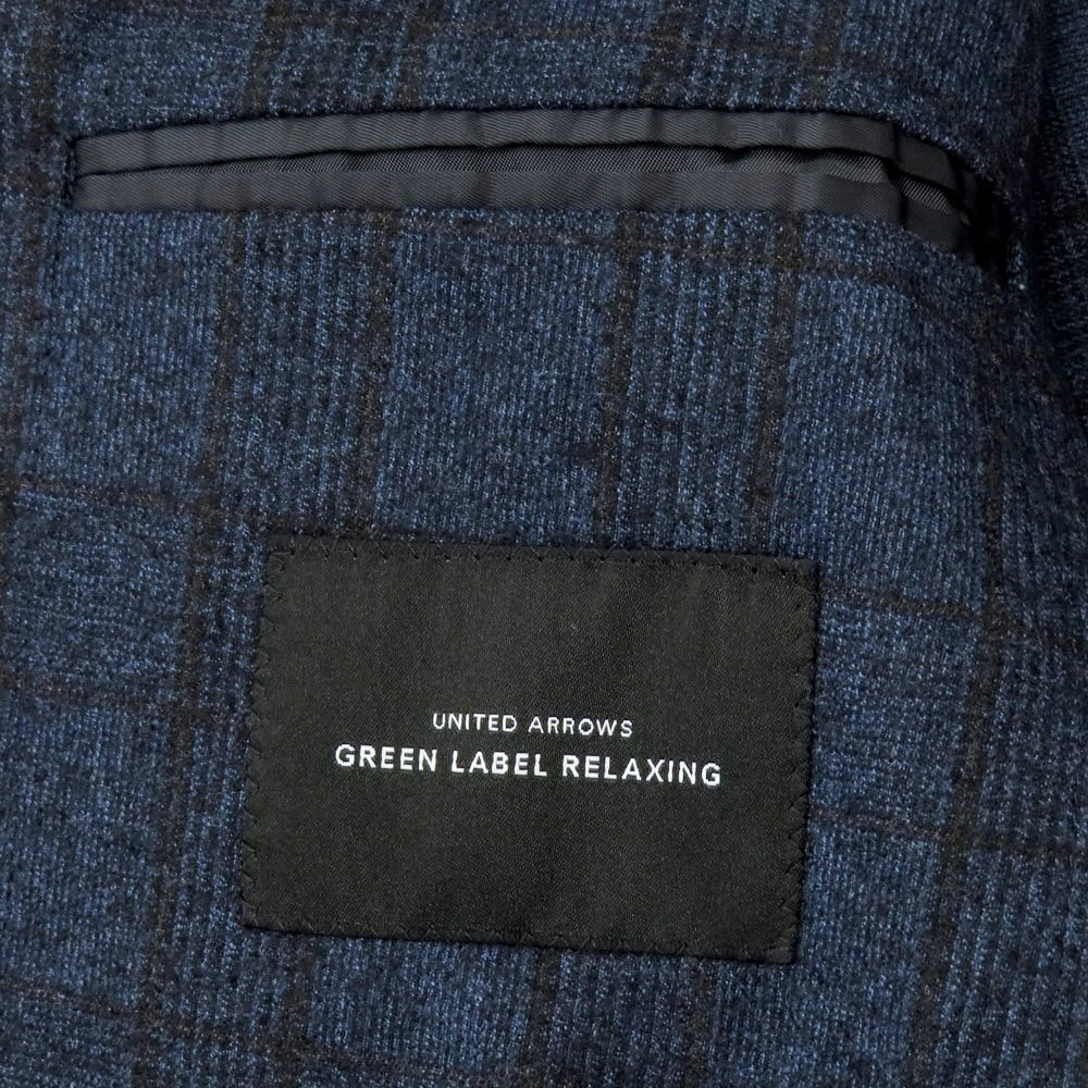 【中古】グリーンレーベルリラクシング green label relaxing ウール チェック 2B テーラードジャケット ネイビーxブラック【 44 】【 状態ランクB 】【 メンズ 】