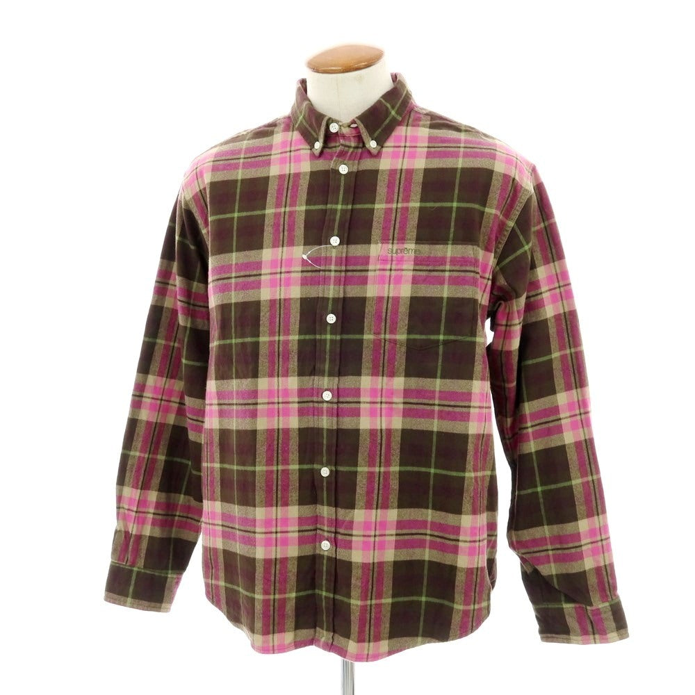 【中古】シュプリーム Supreme 2025年秋冬 Plaid Flannel Shirt チェック ボタンダウン カジュアルシャツ ブラウンxピンク【 M 】【 状態ランクB 】【 メンズ 】
