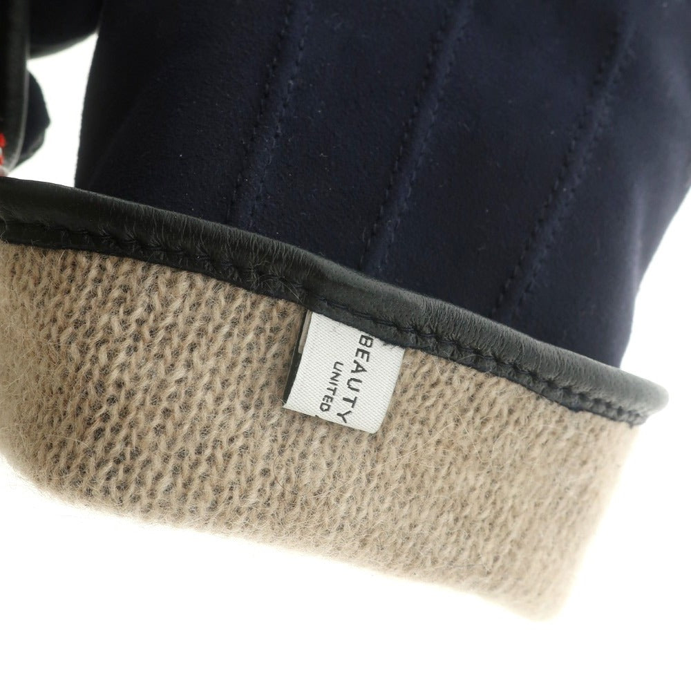 【中古】ビューティアンドユースユナイテッドアローズ BEAUTY&YOUTH UNITED ARROWS 羊革 レザー カシミヤウールライニング 手袋 グローブ ネイビー【 FREE 】【 状態ランクB 】【 メンズ 】
